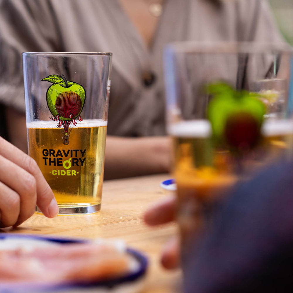 Gravity Theory Cider in pint glasses